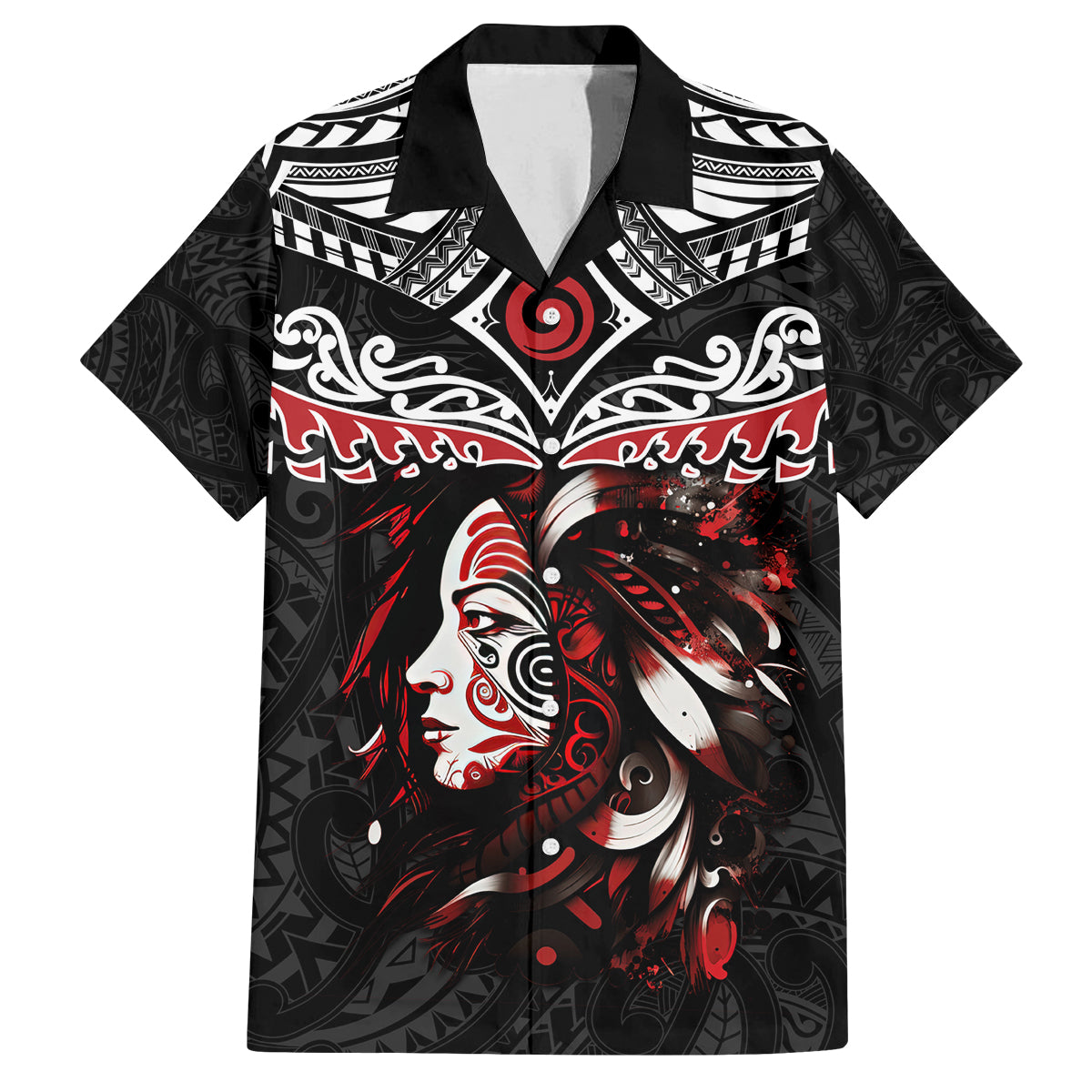 New Zealand Maori Girl Family Matching Summer Maxi Dress and Hawaiian Shirt Silver Fern and Koru Pattern LT03 Dad's Shirt - Short Sleeve Black - Polynesian Pride