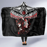 New Zealand Maori Girl Hooded Blanket Silver Fern and Koru Pattern