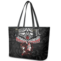 New Zealand Maori Girl Leather Tote Bag Silver Fern and Koru Pattern