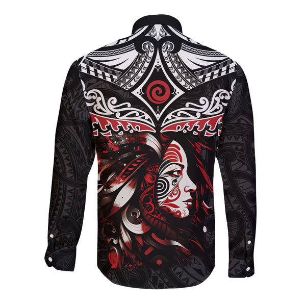 Personalised New Zealand Long Sleeve Button Shirt Te Manaia Mangopare Maori And Fern Pink Style LT14 main image 1