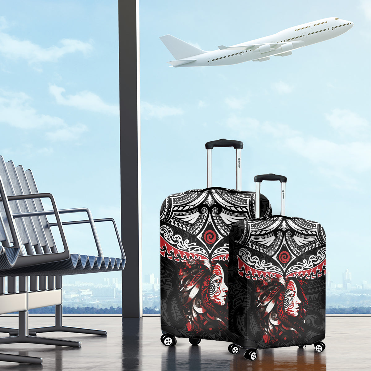 New Zealand Maori Girl Luggage Cover Silver Fern and Koru Pattern