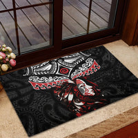New Zealand Maori Girl Rubber Doormat Silver Fern and Koru Pattern
