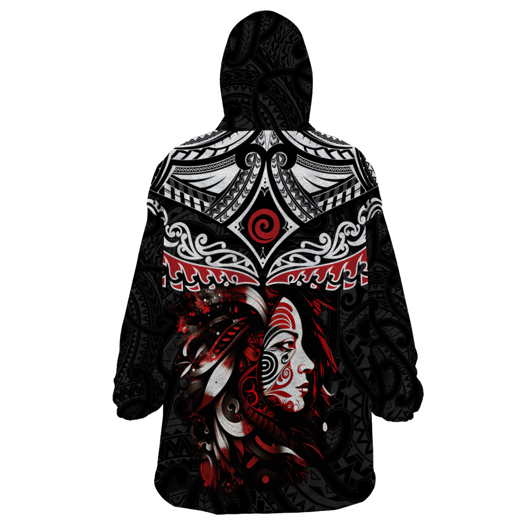 New Zealand Maori Girl Wearable Blanket Hoodie Silver Fern and Koru Pattern LT03 - Polynesian Pride
