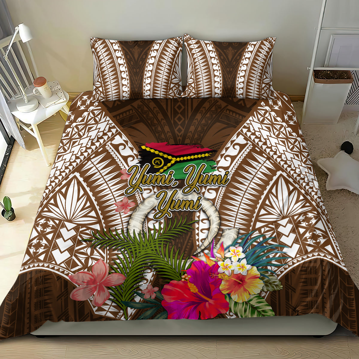 Vanuatu Selebretem 44th Indipendens Dei Bedding Set Yumi Pig Tusk and Namele Fern