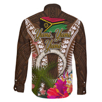 Vanuatu Selebretem 44th Indipendens Dei Family Matching Long Sleeve Bodycon Dress and Hawaiian Shirt Yumi Pig Tusk and Namele Fern