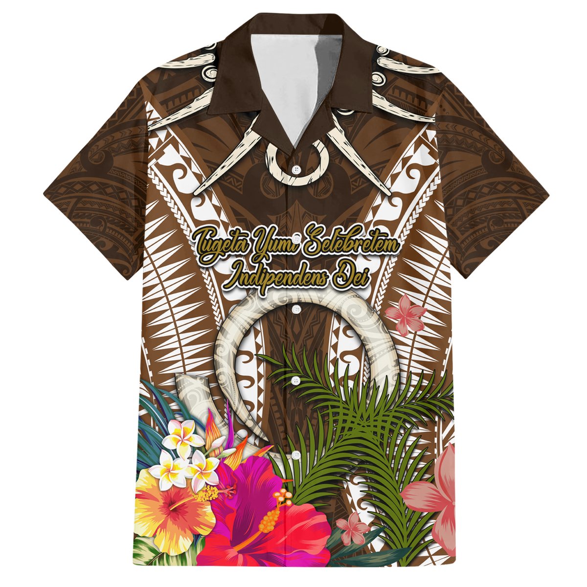 Vanuatu Selebretem 44th Indipendens Dei Hawaiian Shirt Yumi Pig Tusk and Namele Fern LT03 Brown - Polynesian Pride