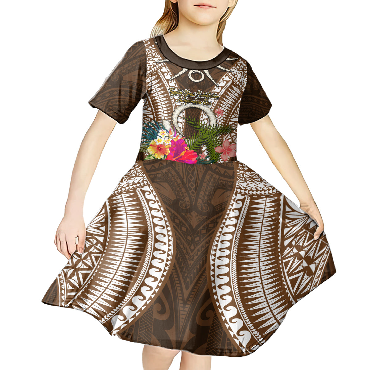 Vanuatu Selebretem 44th Indipendens Dei Kid Short Sleeve Dress Yumi Pig Tusk and Namele Fern