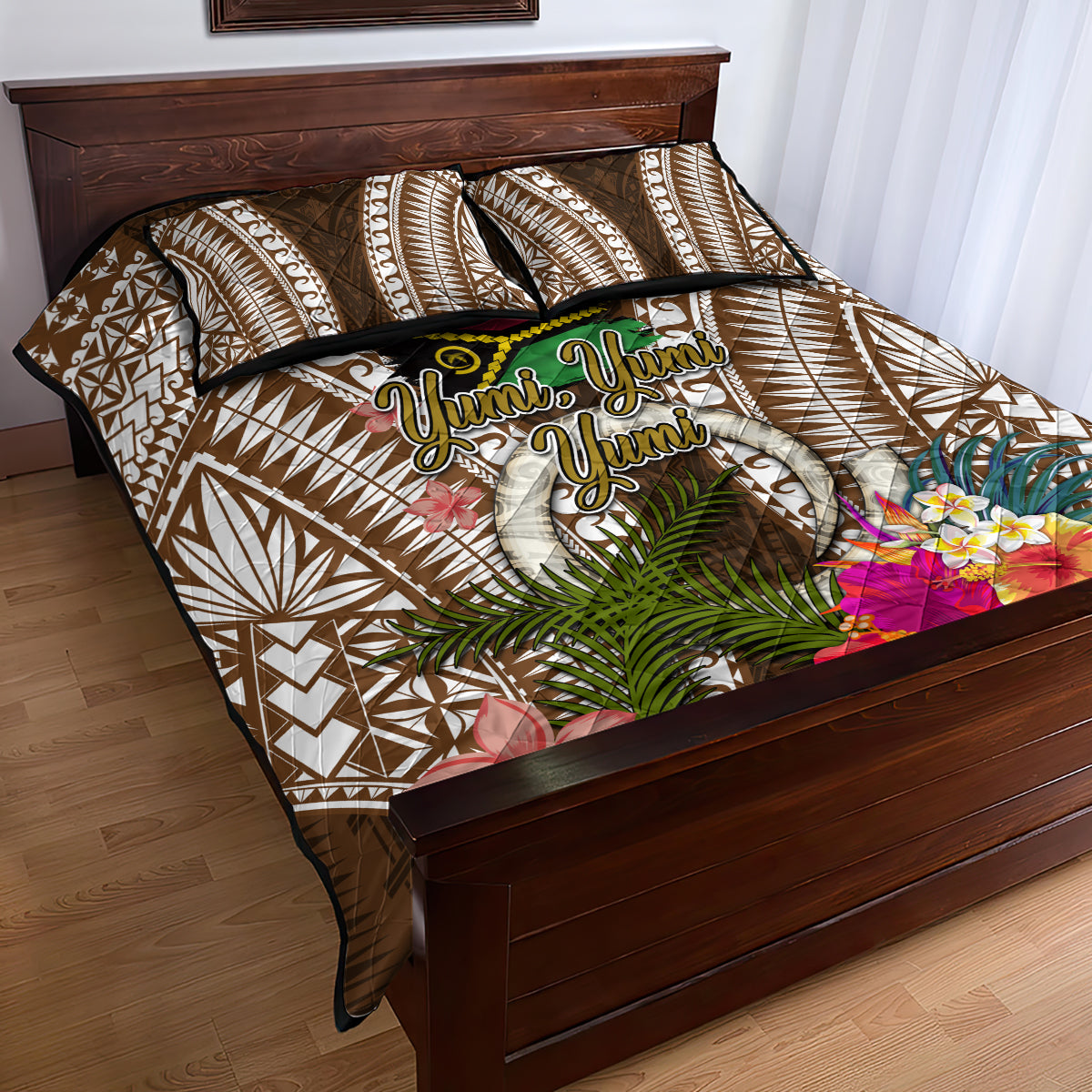Vanuatu Selebretem 44th Indipendens Dei Quilt Bed Set Yumi Pig Tusk and Namele Fern