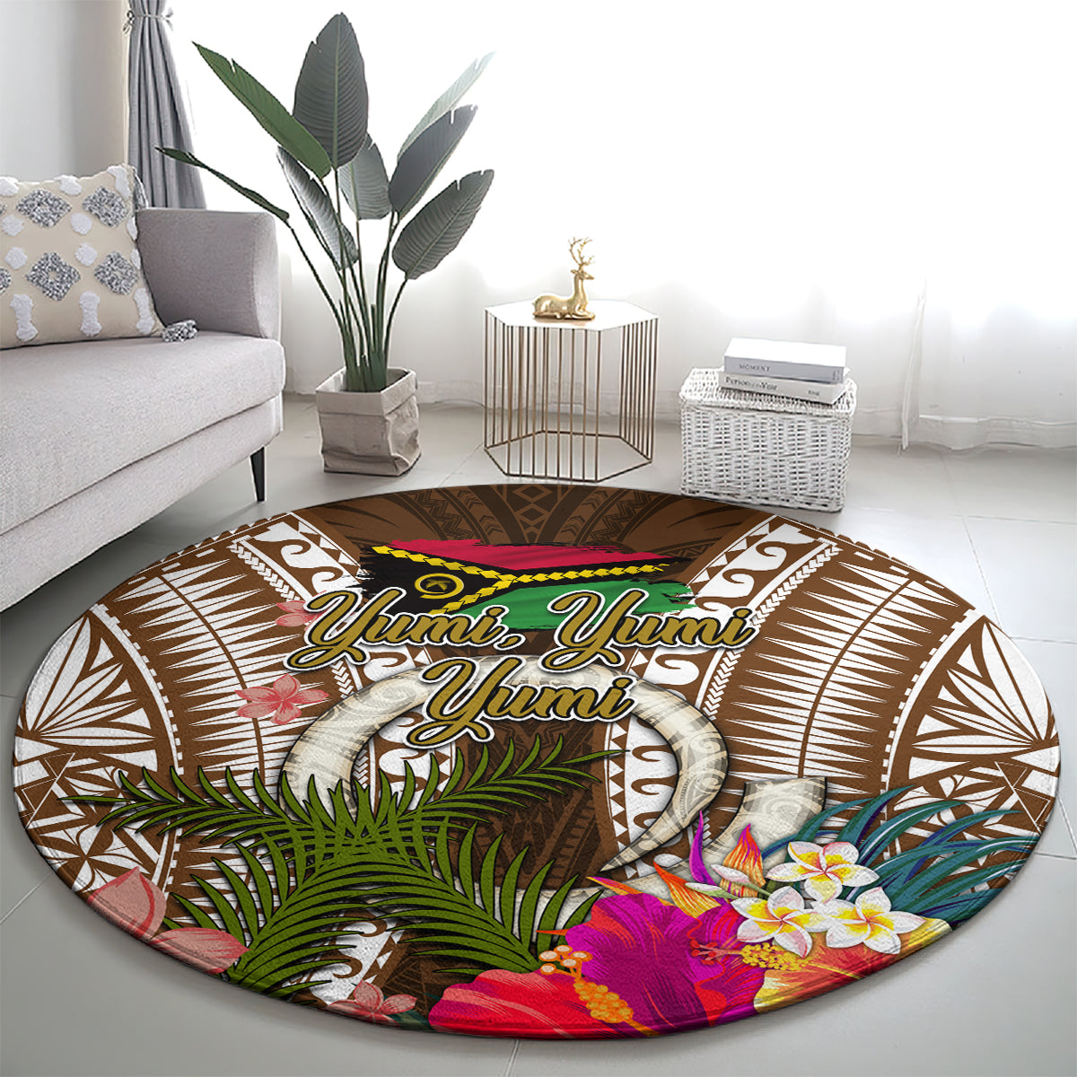 Vanuatu Selebretem 44th Indipendens Dei Round Carpet Yumi Pig Tusk and Namele Fern LT03 - Polynesian Pride