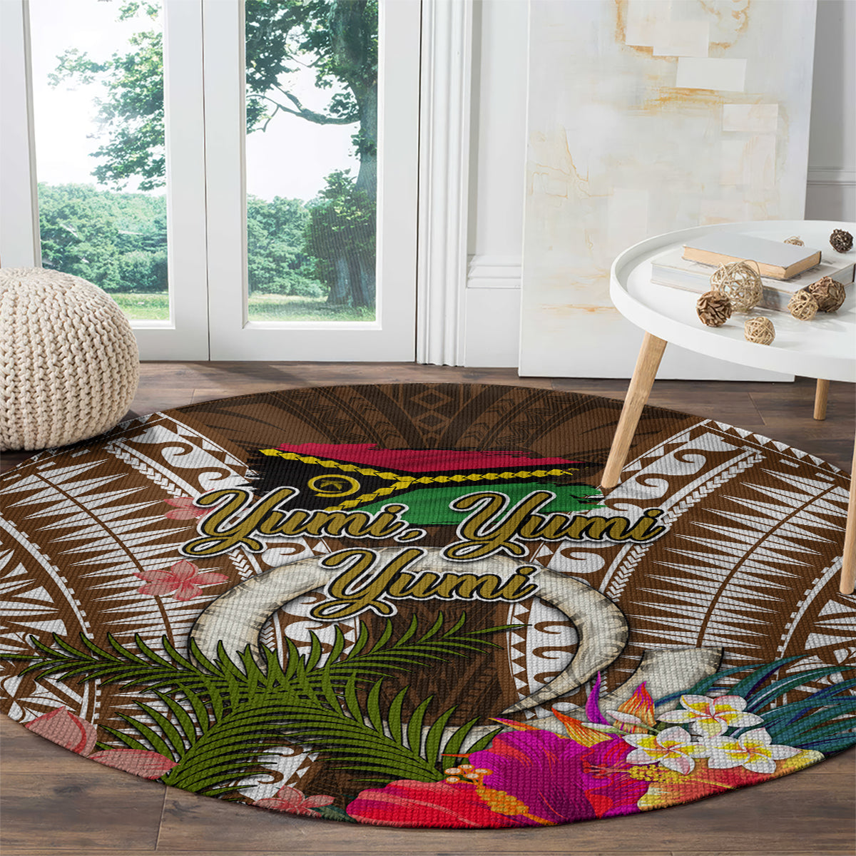 Vanuatu Selebretem 44th Indipendens Dei Round Carpet Yumi Pig Tusk and Namele Fern LT03 - Polynesian Pride