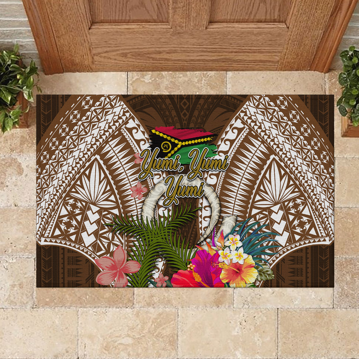 Vanuatu Selebretem 44th Indipendens Dei Rubber Doormat Yumi Pig Tusk and Namele Fern