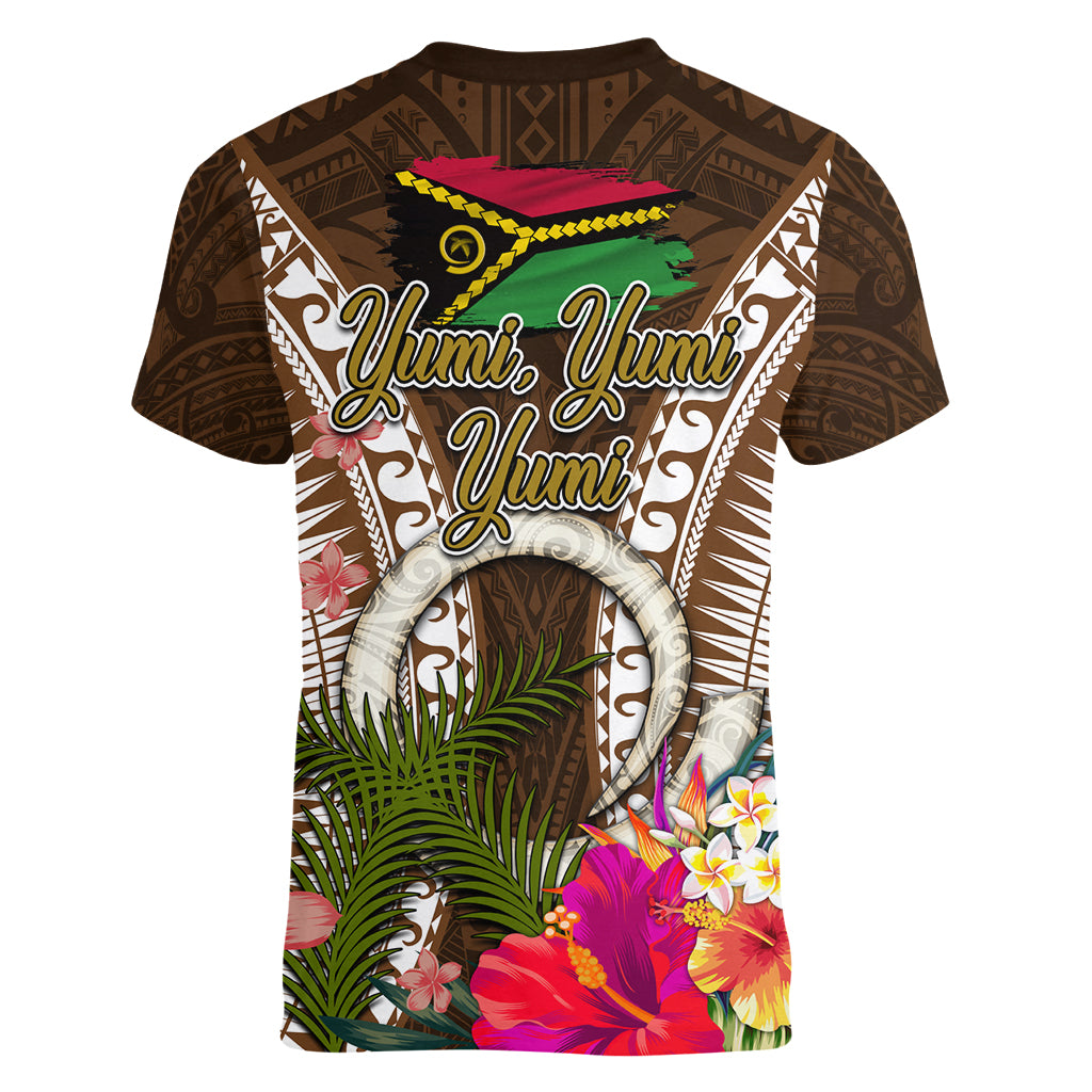 Vanuatu Selebretem 44th Indipendens Dei Women V-Neck T-Shirt Yumi Pig Tusk and Namele Fern