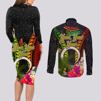 Vanuatu Independence Day Couples Matching Long Sleeve Bodycon Dress and Long Sleeve Button Shirt Tugeta Yumi Selebretem Indipendens Dei