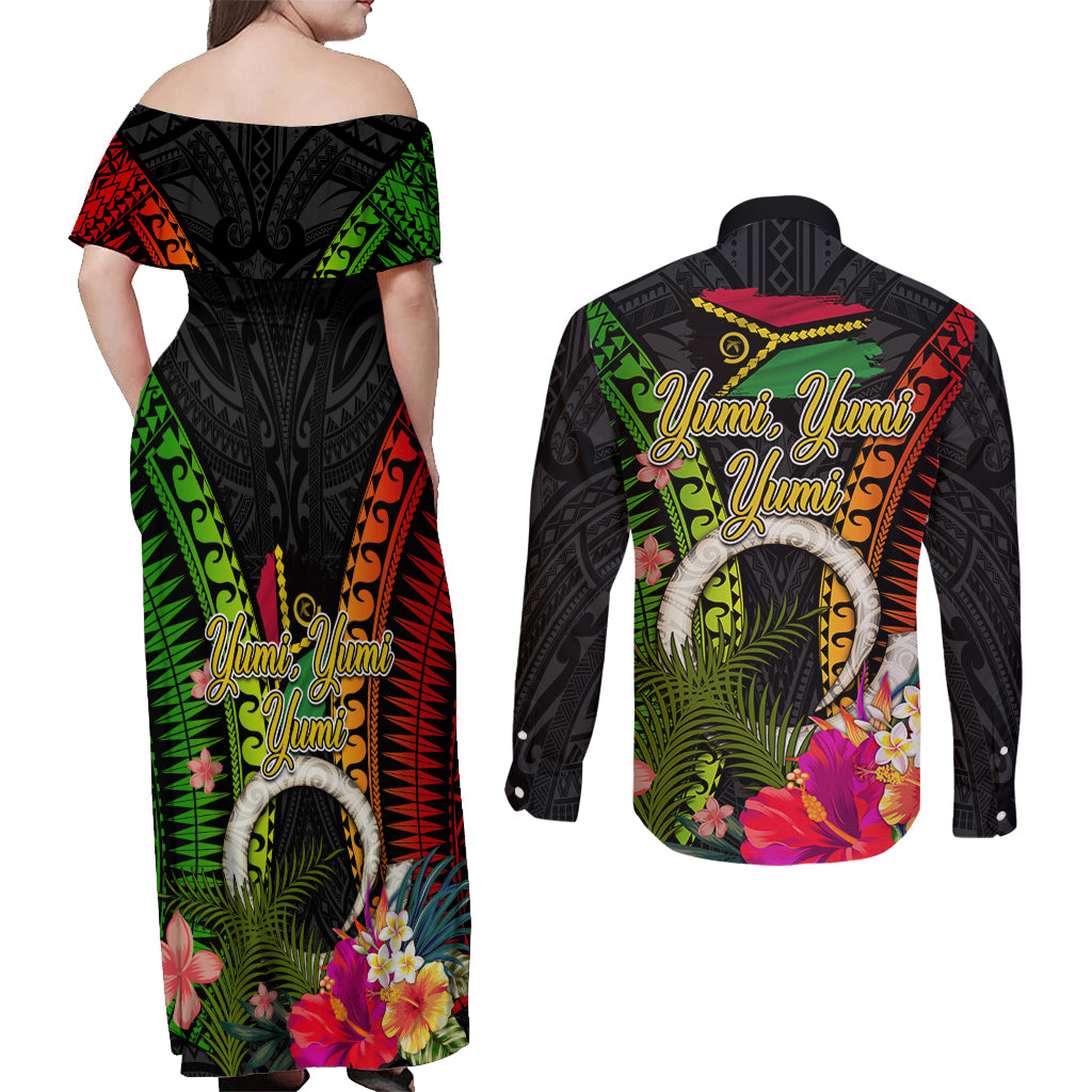 Vanuatu Independence Day Couples Matching Off Shoulder Maxi Dress and Long Sleeve Button Shirt Tugeta Yumi Selebretem Indipendens Dei