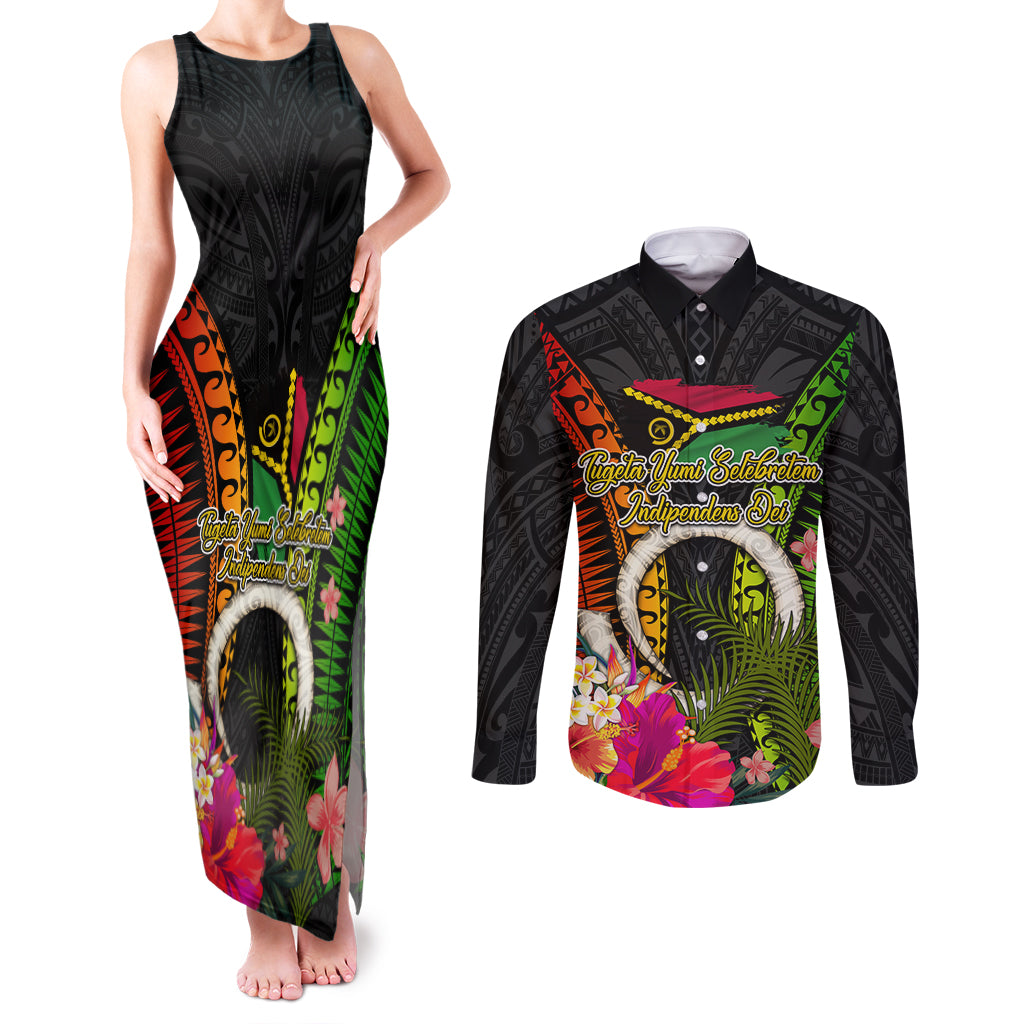 Vanuatu Independence Day Couples Matching Tank Maxi Dress and Long Sleeve Button Shirt Tugeta Yumi Selebretem Indipendens Dei