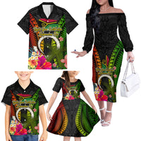 Vanuatu Independence Day Family Matching Off The Shoulder Long Sleeve Dress and Hawaiian Shirt Tugeta Yumi Selebretem Indipendens Dei
