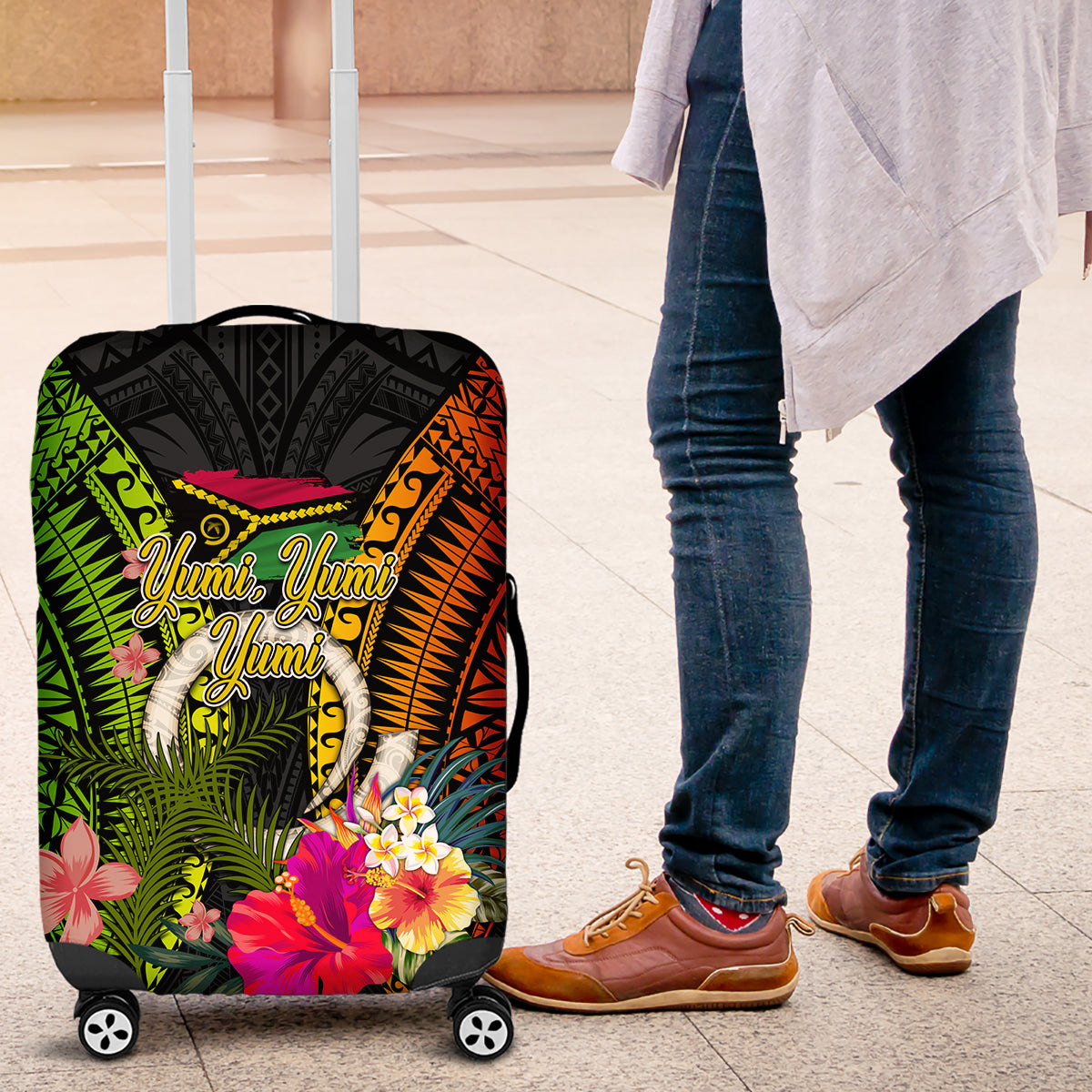 Vanuatu Independence Day Luggage Cover Tugeta Yumi Selebretem Indipendens Dei LT03 Black - Polynesian Pride