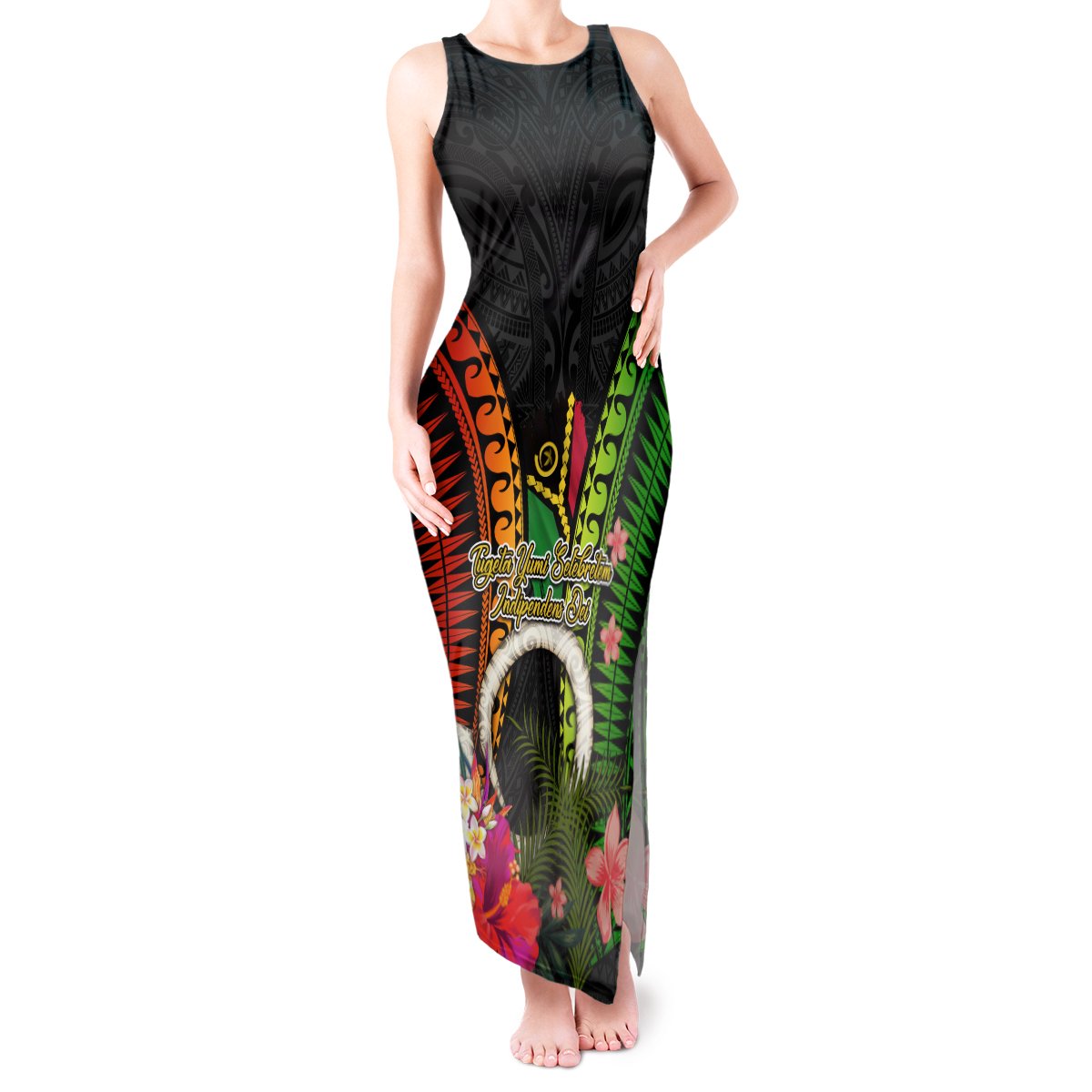 Vanuatu Independence Day Tank Maxi Dress Tugeta Yumi Selebretem Indipendens Dei LT03 Women Black - Polynesian Pride