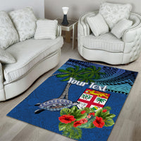 Personalised Fiji Independence Day Area Rug Fijian Coat of Arms Palm and Hibiscus Tapa Pattern