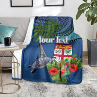 Personalised Fiji Independence Day Blanket Fijian Coat of Arms Palm and Hibiscus Tapa Pattern