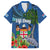 Fiji Independence Day Family Matching Off The Shoulder Long Sleeve Dress and Hawaiian Shirt Fijian Coat of Arms Palm and Hibiscus Tapa Pattern