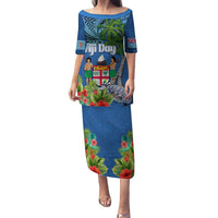 Fiji Independence Day Family Matching Puletasi and Hawaiian Shirt Fijian Coat of Arms Palm and Hibiscus Tapa Pattern