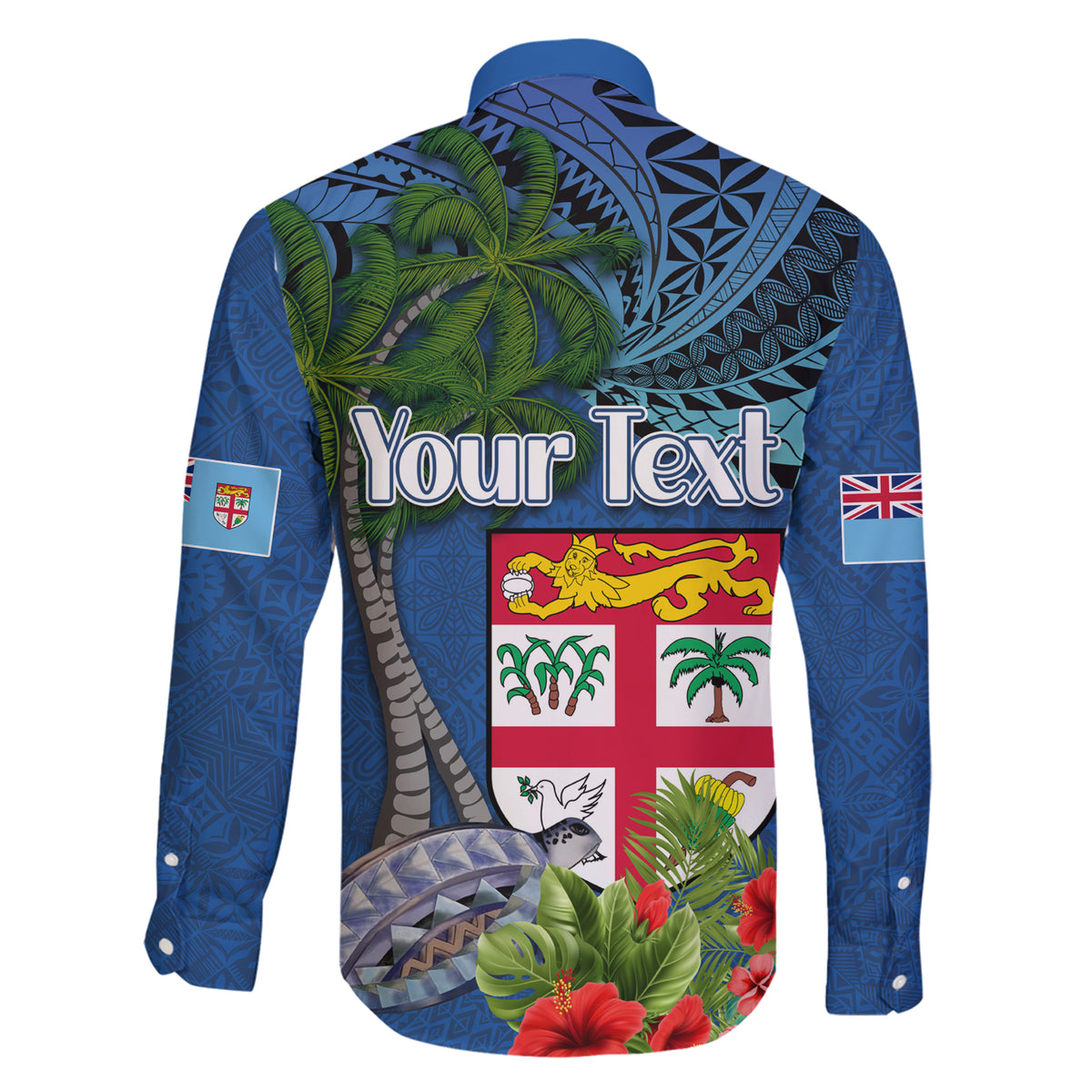 Fiji Independence Day Family Matching Short Sleeve Bodycon Dress and Hawaiian Shirt Fijian Coat of Arms Palm and Hibiscus Tapa Pattern