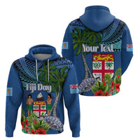 Personalised Fiji Independence Day Hoodie Fijian Coat of Arms Palm and Hibiscus Tapa Pattern LT03 - Polynesian Pride