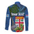 Fiji Independence Day Long Sleeve Button Shirt Fijian Coat of Arms Palm and Hibiscus Tapa Pattern