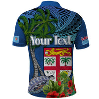 Fiji Independence Day Polo Shirt Fijian Coat of Arms Palm and Hibiscus Tapa Pattern