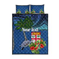 Personalised Fiji Independence Day Quilt Bed Set Fijian Coat of Arms Palm and Hibiscus Tapa Pattern