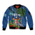 Fiji Independence Day Sleeve Zip Bomber Jacket Fijian Coat of Arms Palm and Hibiscus Tapa Pattern