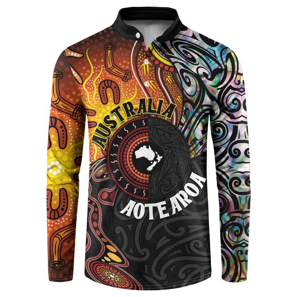 New Zealand and Australia Together Button Sweatshirt Maori Tattoo Paua Shell mix Aboriginal Pattern