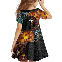 New Zealand and Australia Together Family Matching Tank Maxi Dress and Hawaiian Shirt Maori Tattoo Paua Shell mix Aboriginal Pattern