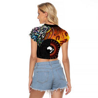 New Zealand and Australia Together Raglan Cropped T Shirt Maori Tattoo Paua Shell mix Aboriginal Pattern