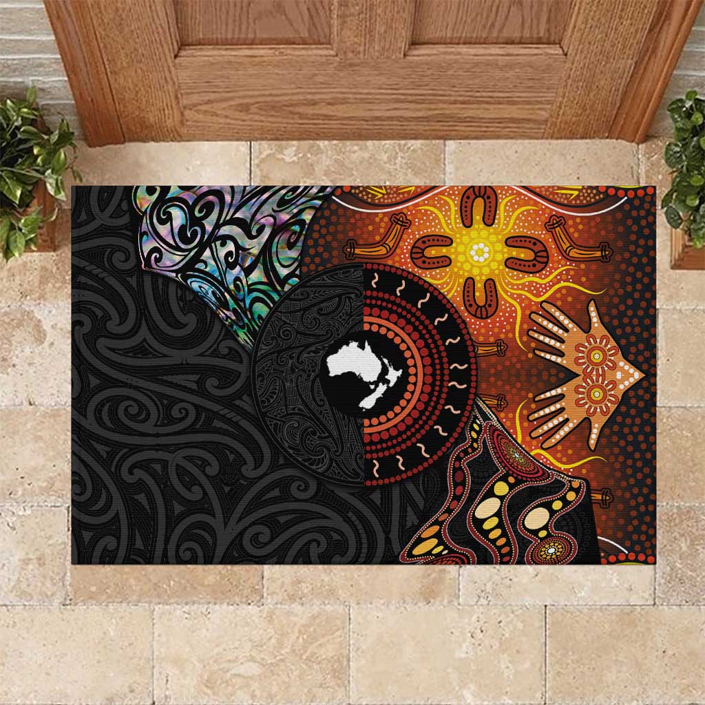 New Zealand and Australia Together Rubber Doormat Maori Tattoo Paua Shell mix Aboriginal Pattern