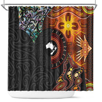 New Zealand and Australia Together Shower Curtain Maori Tattoo Paua Shell mix Aboriginal Pattern