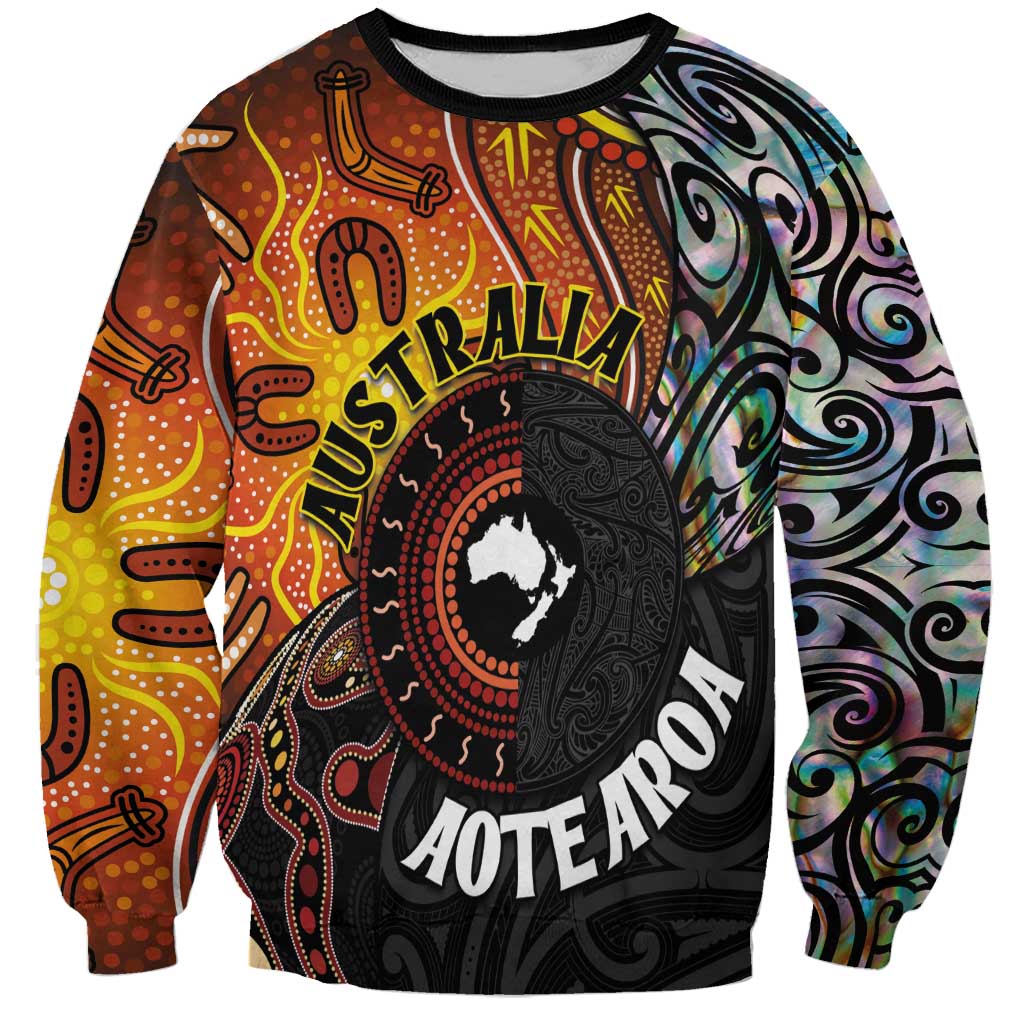 New Zealand and Australia Together Sweatshirt Maori Tattoo Paua Shell mix Aboriginal Pattern