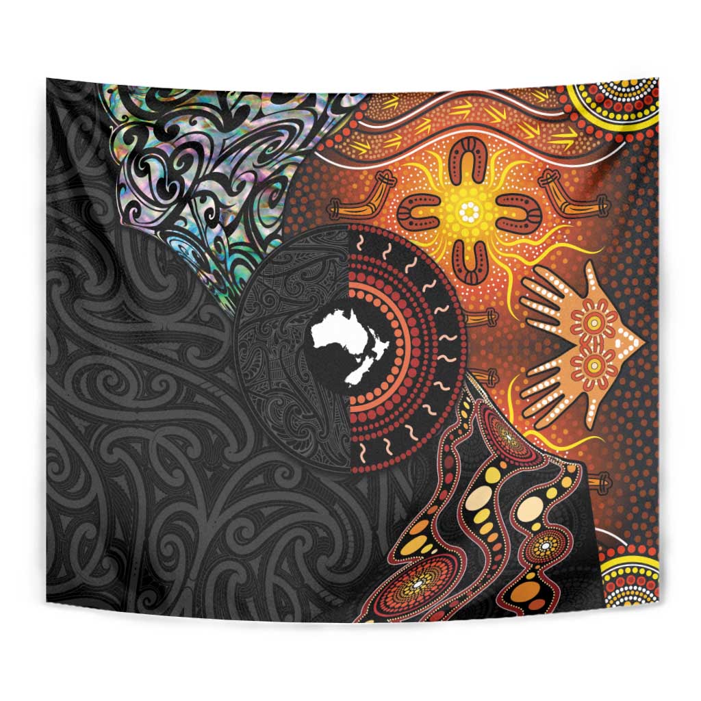 New Zealand and Australia Together Tapestry Maori Tattoo Paua Shell mix Aboriginal Pattern
