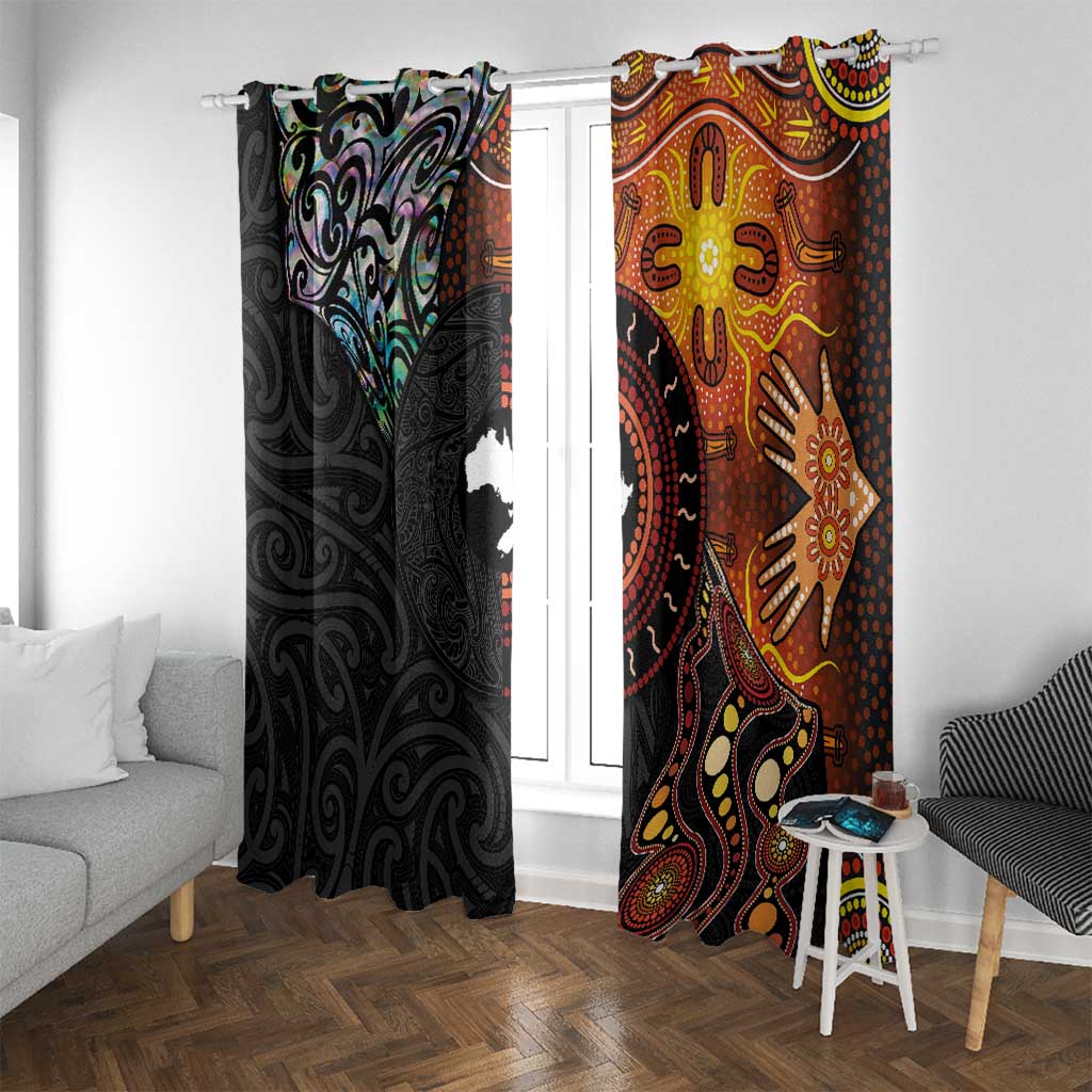 New Zealand and Australia Together Window Curtain Maori Tattoo Paua Shell mix Aboriginal Pattern