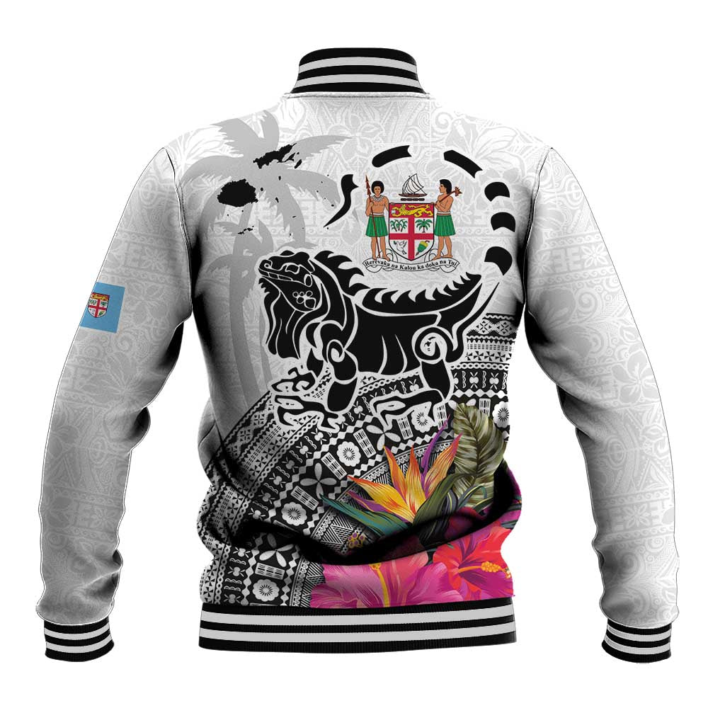 Fiji Iguana Baseball Jacket Tapa Tribal Tattoo and Hibiscus