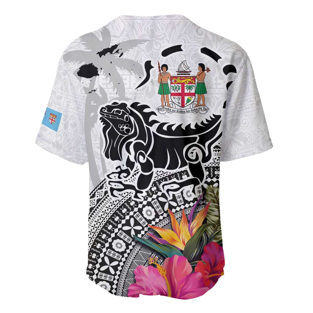 Fiji Iguana Baseball Jersey Tapa Tribal Tattoo and Hibiscus LT03 - Polynesian Pride
