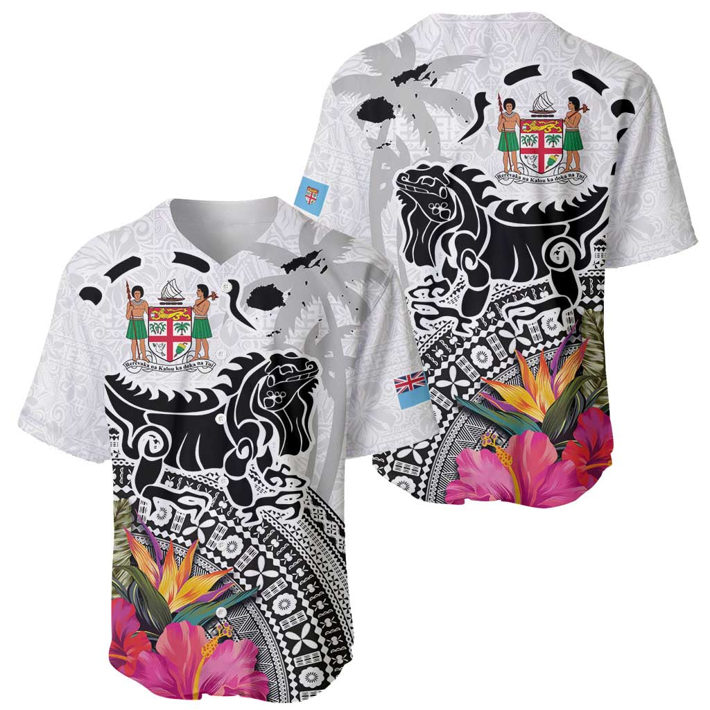 Fiji Iguana Baseball Jersey Tapa Tribal Tattoo and Hibiscus LT03 - Polynesian Pride