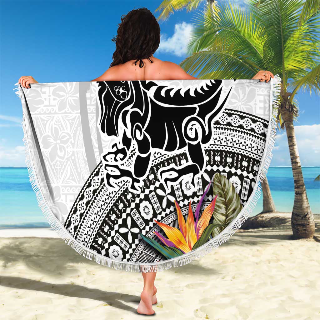 Fiji Iguana Beach Blanket Tapa Tribal Tattoo and Hibiscus