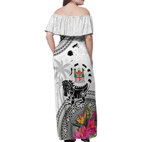 Fiji Iguana Family Matching Off Shoulder Maxi Dress and Hawaiian Shirt Tapa Tribal Tattoo and Hibiscus