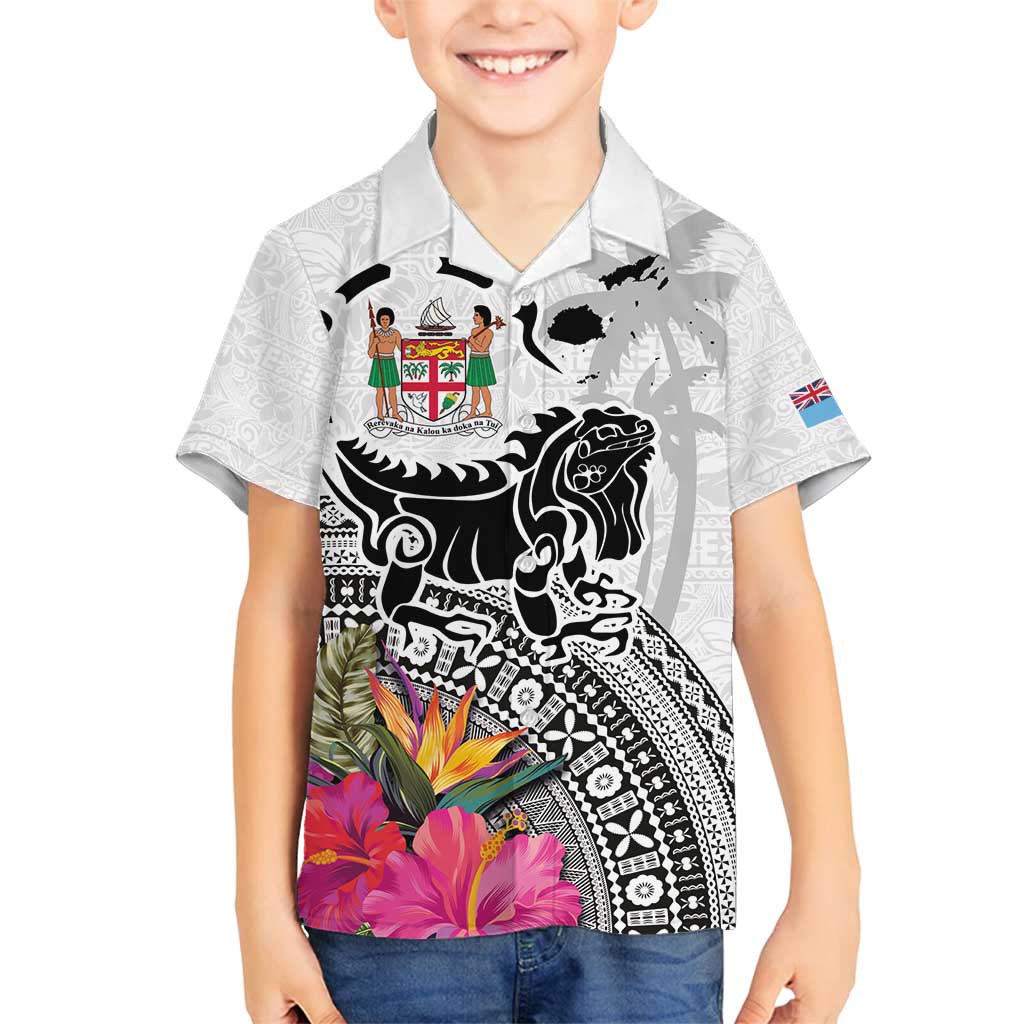 Fiji Iguana Family Matching Tank Maxi Dress and Hawaiian Shirt Tapa Tribal Tattoo and Hibiscus LT03 Son's Shirt White - Polynesian Pride
