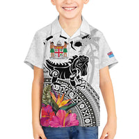 Fiji Iguana Family Matching Tank Maxi Dress and Hawaiian Shirt Tapa Tribal Tattoo and Hibiscus LT03 Son's Shirt White - Polynesian Pride