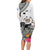 Fiji Iguana Long Sleeve Bodycon Dress Tapa Tribal Tattoo and Hibiscus