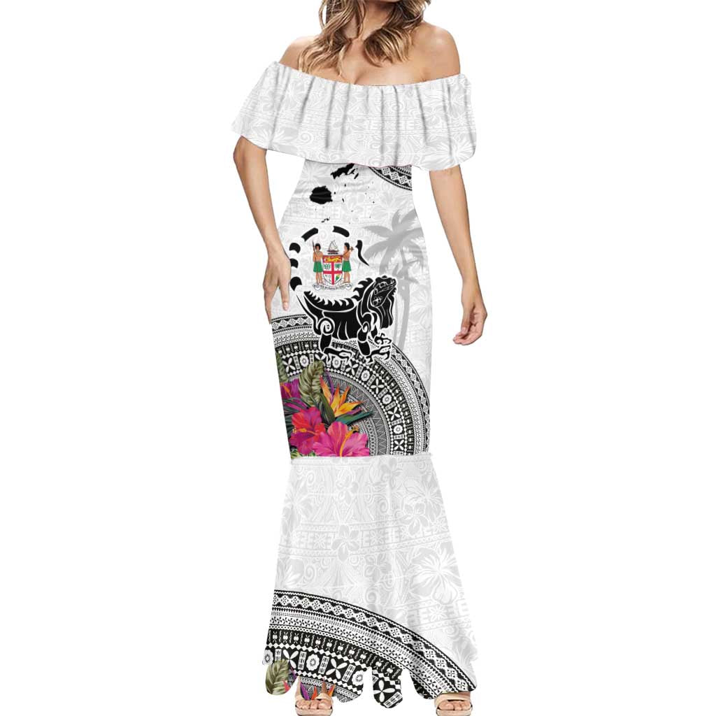 Fiji Iguana Mermaid Dress Tapa Tribal Tattoo and Hibiscus