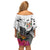 Fiji Iguana Off Shoulder Short Dress Tapa Tribal Tattoo and Hibiscus